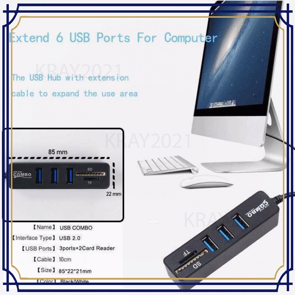 Portable USB Hub 3 Port with Card Reader -HB562