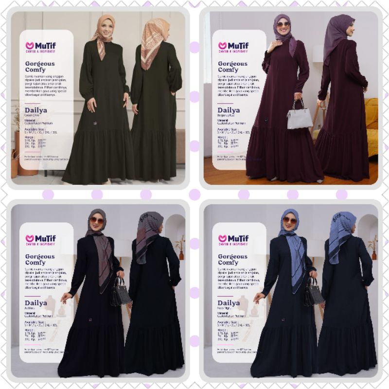 GAMIS MUTIF DAILYA JET BLACK BURGUNDY RED NAVY NIGHT GREEN OLIVE