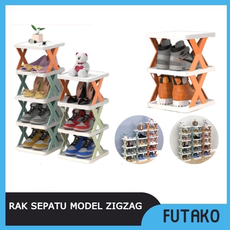 FUTAKO RAK SEPATU TARA  MULTI LAYER MODEL ZIGZAG MINIMALIS PORTABLE ALAS KAKI BAHAN PLASTIK SUSUN