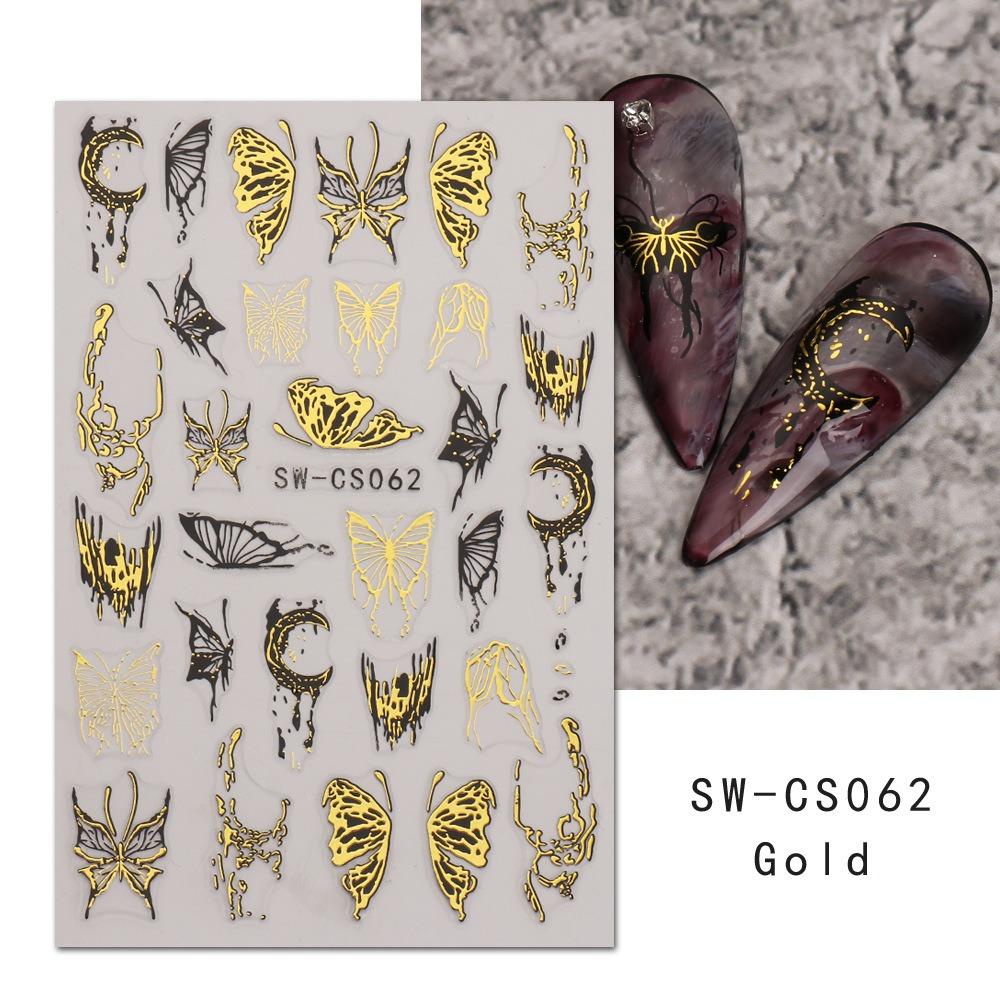 Mxbeauty Stiker Kuku Kupu-Kupu Wanita Korea Bulan Jantung Nail Stickers Bronzing Butterfly Nail Art Dekorasi