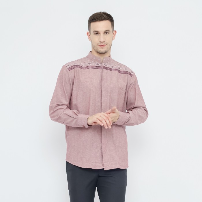 Baju Koko ATLAS Elegant Motif Pakistan Merah Muda - L