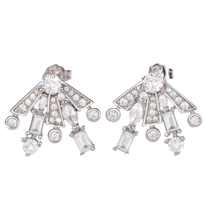 Fancyqube Modern Berbentuk Kipas Stud Anting-Anting Wanita Mewah Inlay Sparkling Cubic Zirconia Kristal Pengantin Pernikahan Anting Perhiasan Fashion