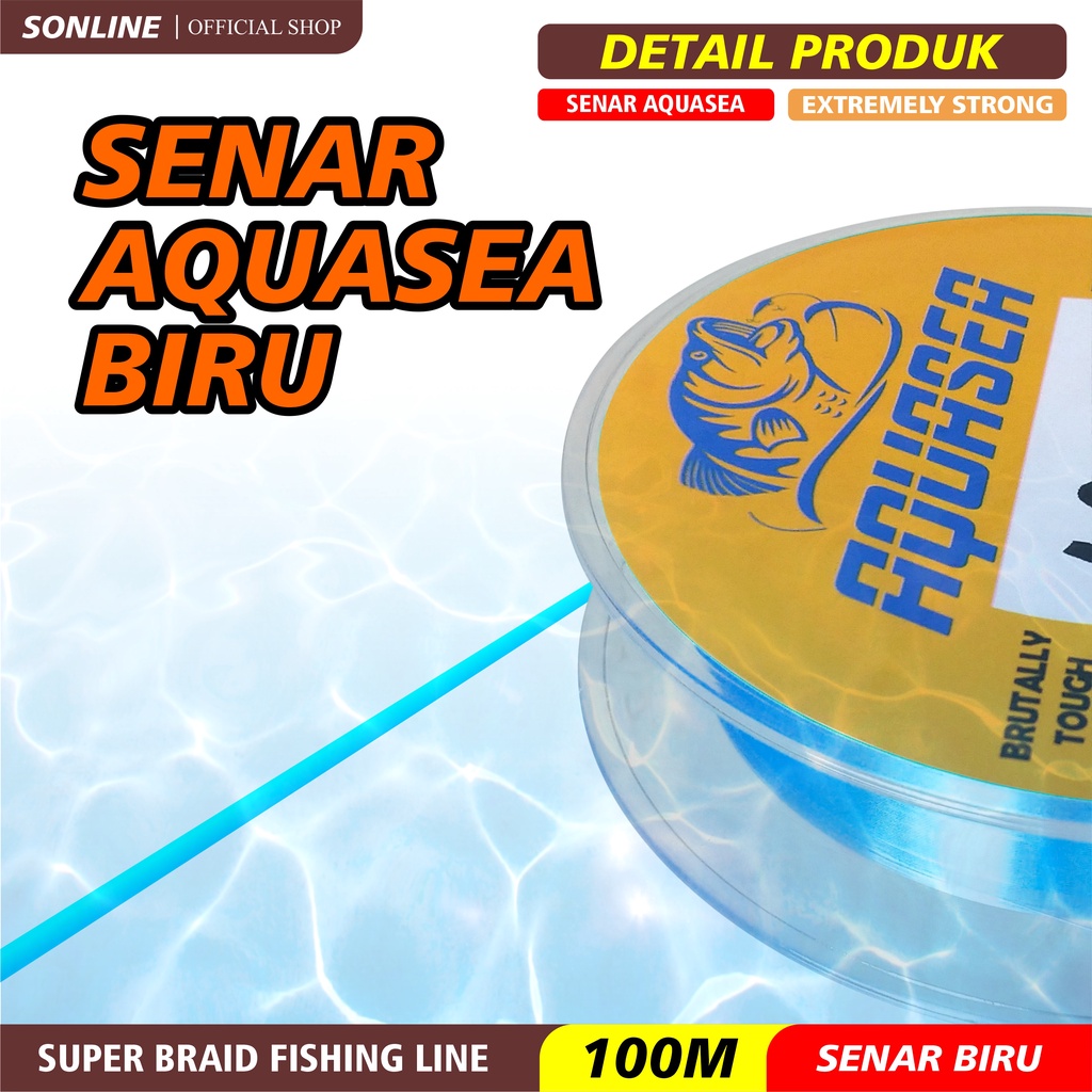 SONLINE Tali Pancing Aquasea 100m  Warna Biru Senar Pancing Nilon Gorilla Tough Super Braid Fishing Line Kuat &amp; Tahan Bahan Nilon Impor