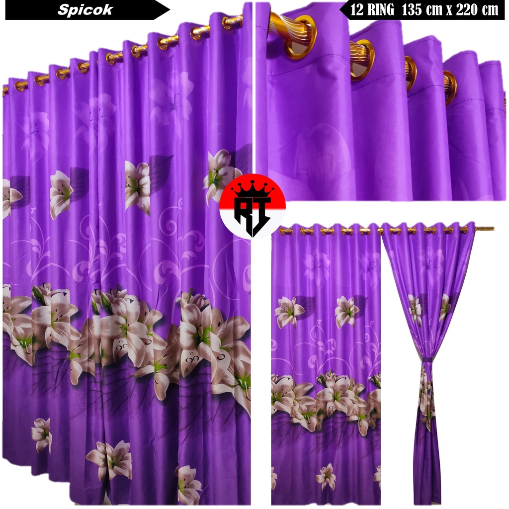 Hordeng Jendela Pintu Kamar Bunga Spica Ungu 12 Ring