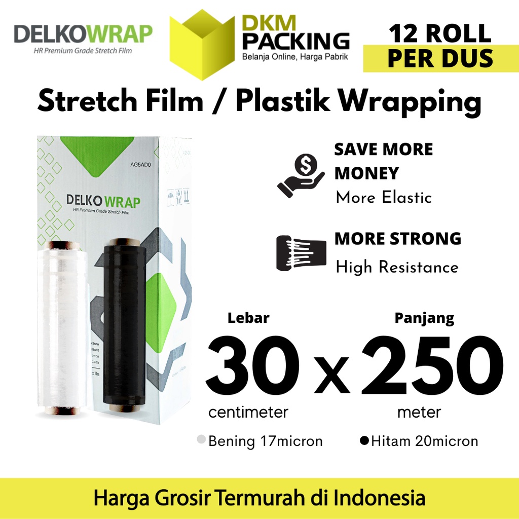 

Stretch Film 30cm x 250m Plastik Wrapping DELKO WRAP TERMURAH /DUS
