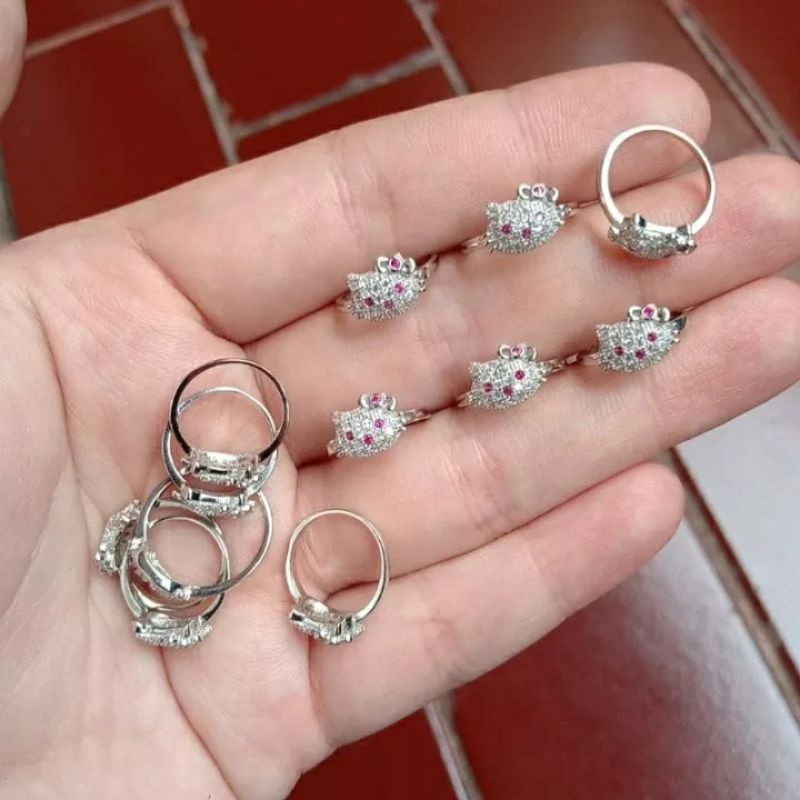 cincin anak hello kitty mata putih/perak asli silver 925 lapis emas/cincin anak fashion