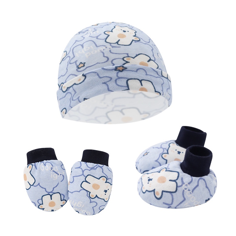 NEW Set sarung tangan-sarung kaki-kupluk bayi motif macam-macam