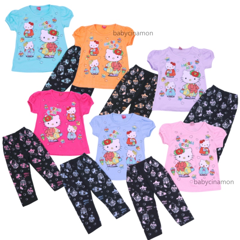 Setelan Hello Katty uk 2-6 Tahun / Baju Anak Karakter Legging Perempuan Celana Panjang Import