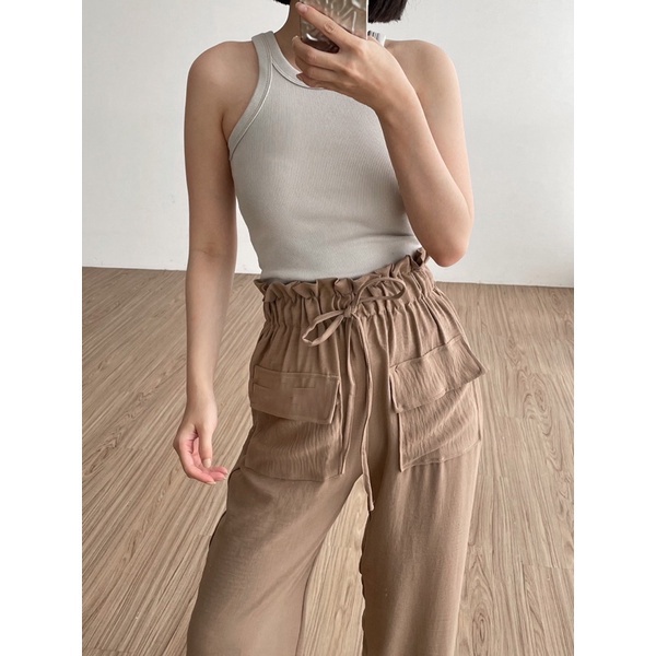 ZASKIYA - Hanna Pants / Celana Kulot Highwaist Crinkle Double Pocket