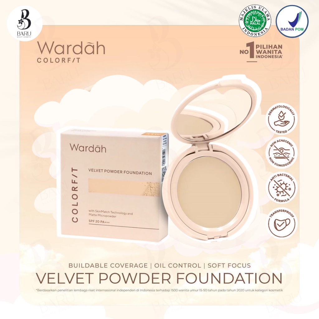 Wardah Colorfit Velvet Powder Foundation | Kosmetik Wajah | Compact Foundation | Foundation | Alas B