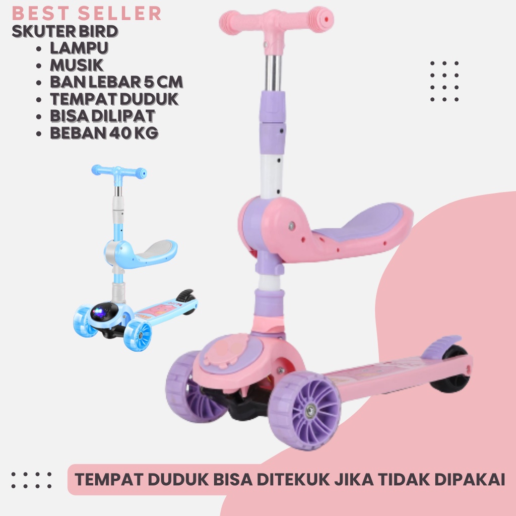 Scooter Anak Skuter Otoped Roda 3 dengan tempat duduk musik lampu yg menyala Multifungsi anak peremp
