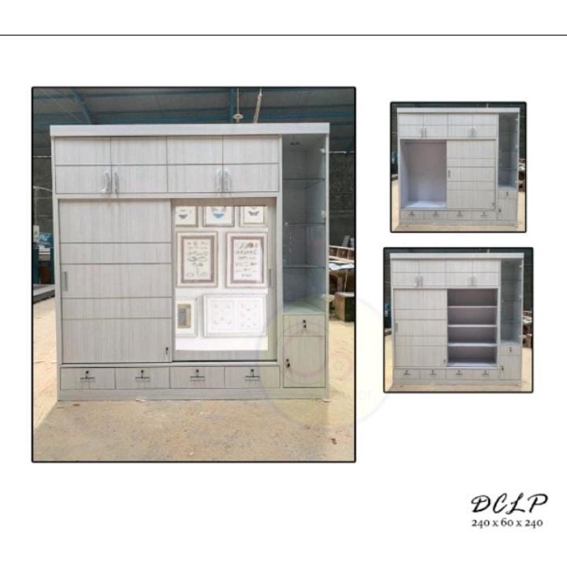 Lemari Pakaian Slide Kayu Dengan Display Cabinet Sliding jumbo