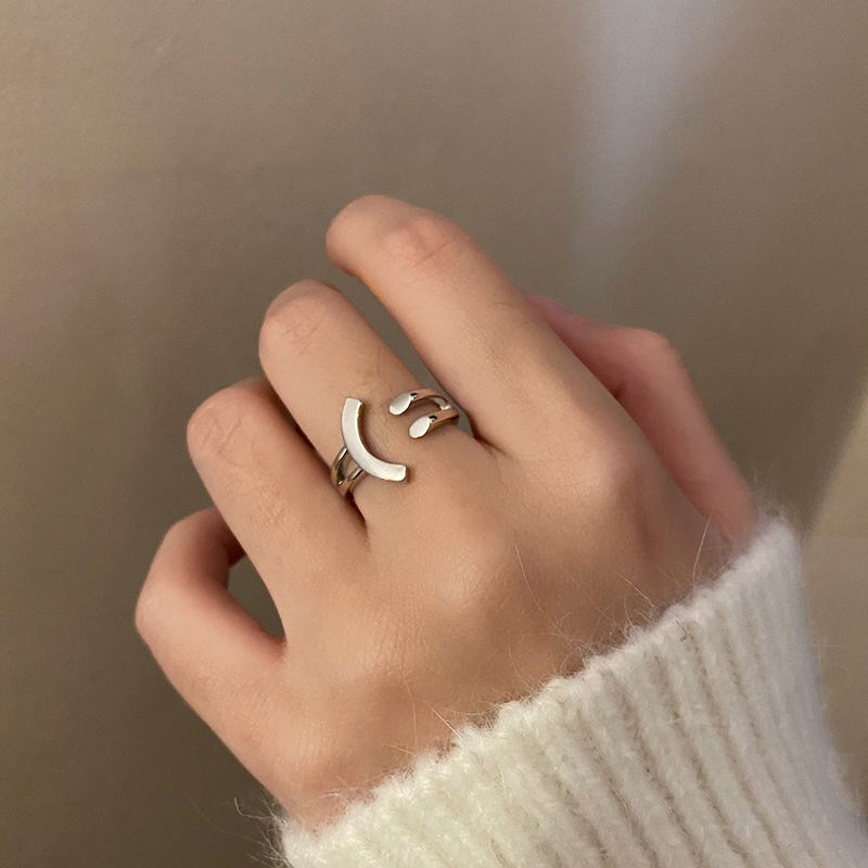 Cincin Couple Smiley Perak Lucu Unisex Adjustable