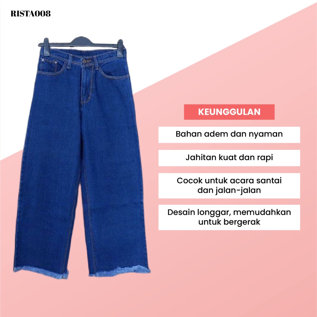 Kulot Jeans Rawis Highwaist Pants Bawahan Cullotes Celana Panjang Wanita Kekinian