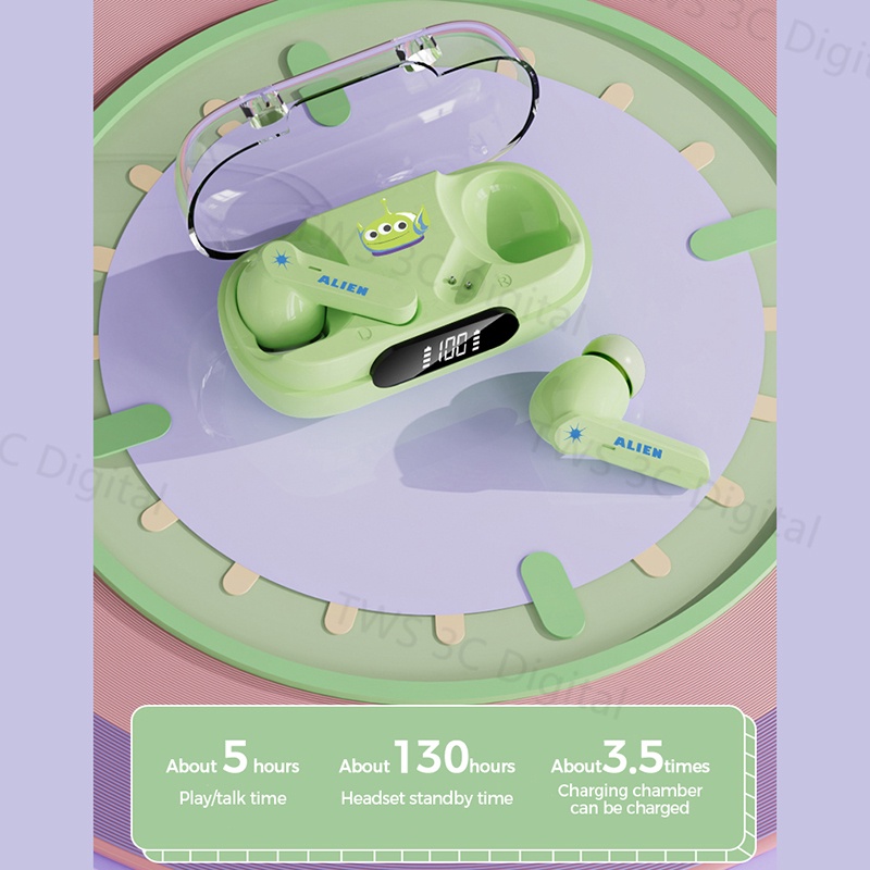 [Garansi 6 bulan] 100% Ori Disney TWS Bluetooth 5.3 Headset Wireless Earphone untuk Android IOS with Mikrofon Gaming Earbud Tampilan digital LED