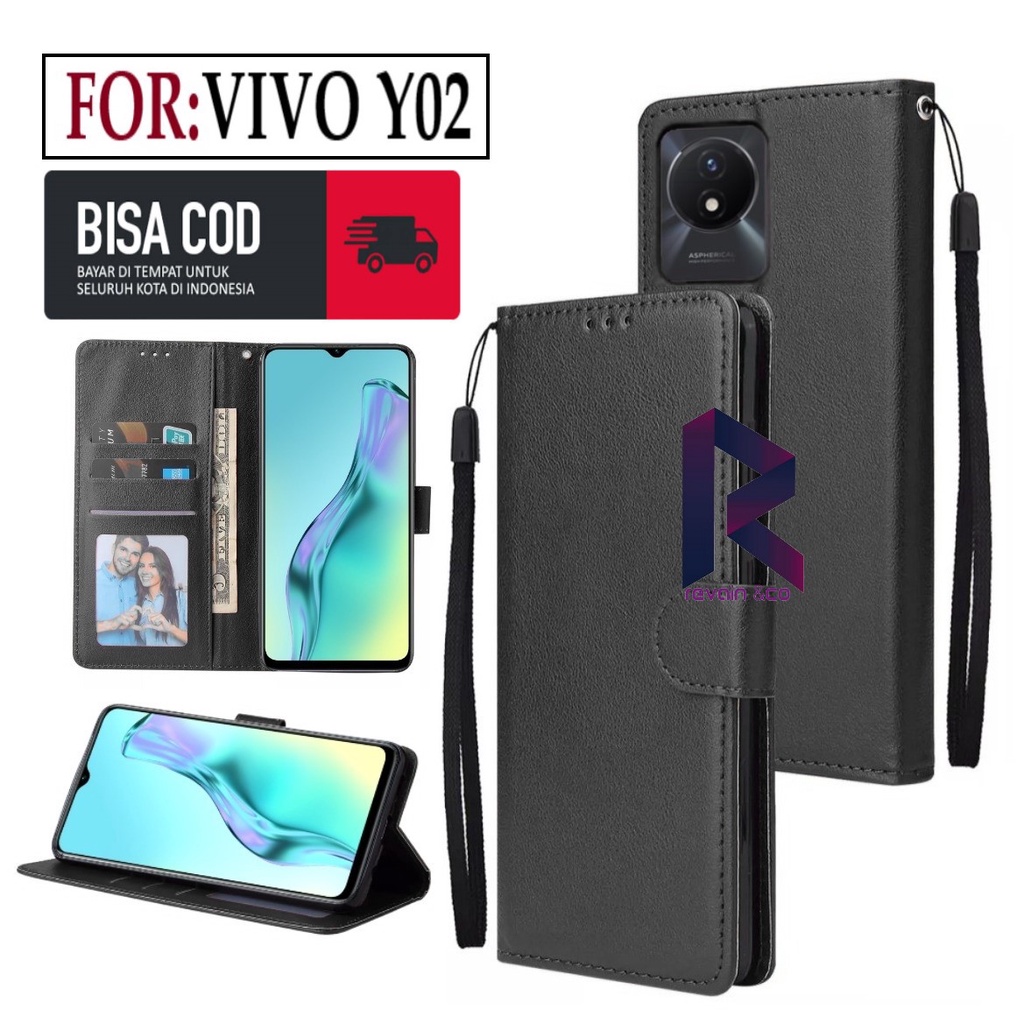 CASE VIVO Y02 FLIP WALLET LEATHER KULIT PREMIUM SARUNG BUKA TUTUP KESING HP FLIP CASE VIVO Y02