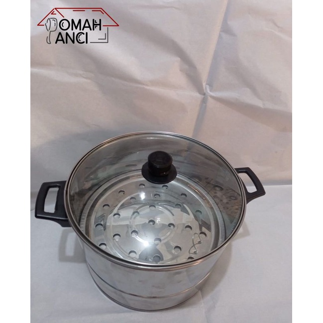 Panci Kukus Stainless Tutup Kaca 22cm