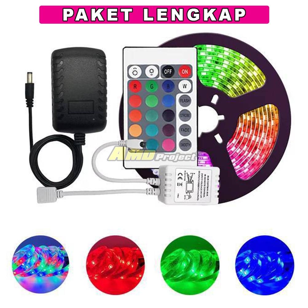 Paket Lengkap Lampu LED Strip Remot 2835 / 3528 RGB + Adaptor + Remote