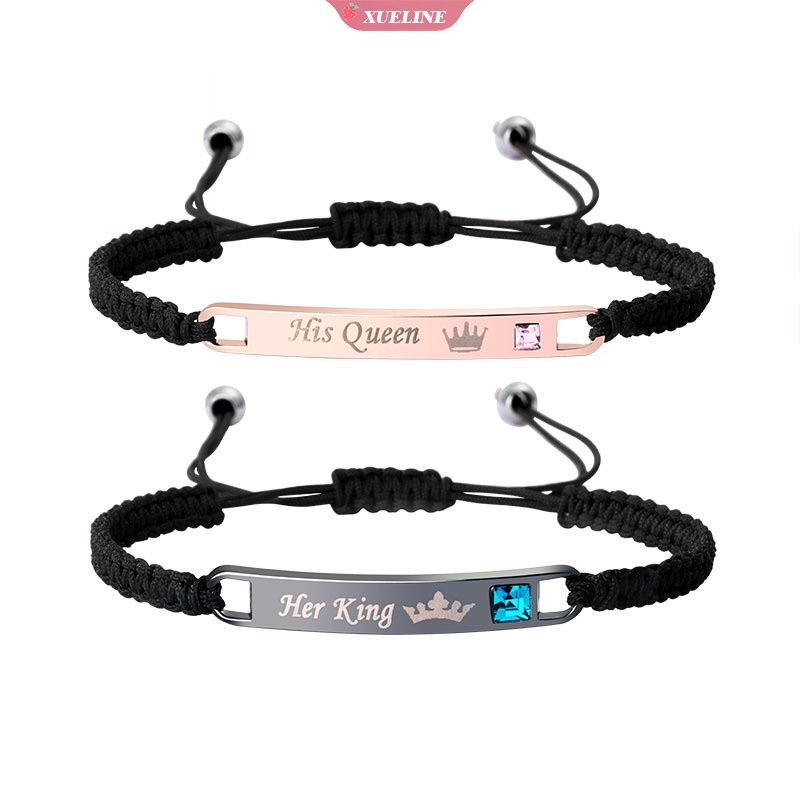 2buah/set Pasangan set Pasangan Raja Dan Ratuhisqueenherking braided bracelet Gelang tide charm Untuk Pasangan BFF use [ZXL]