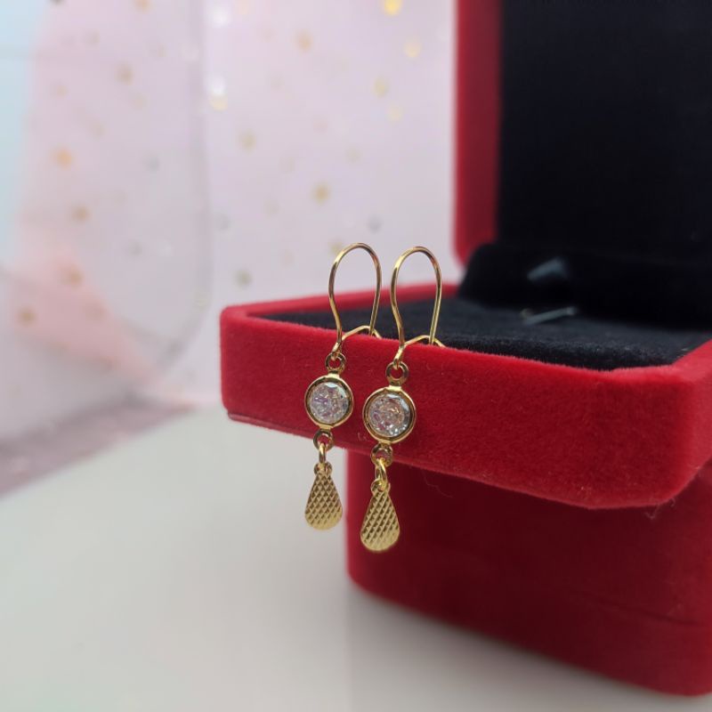 Anting permata bulat lapis emas anti karat