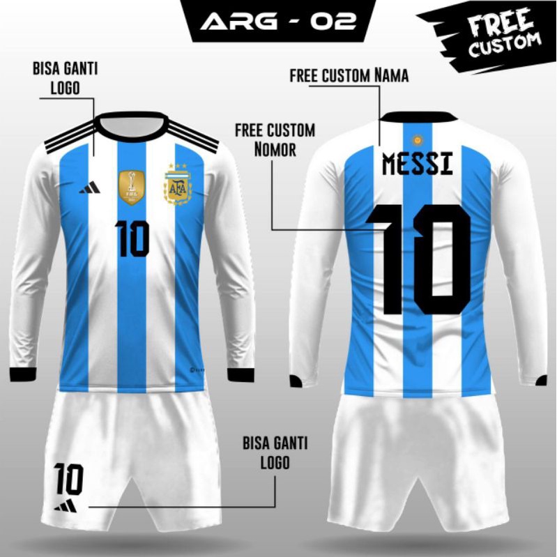 Jersey Argentina bintang 3 juara 2022 baju sepak bola Argentina juara lengan panjang