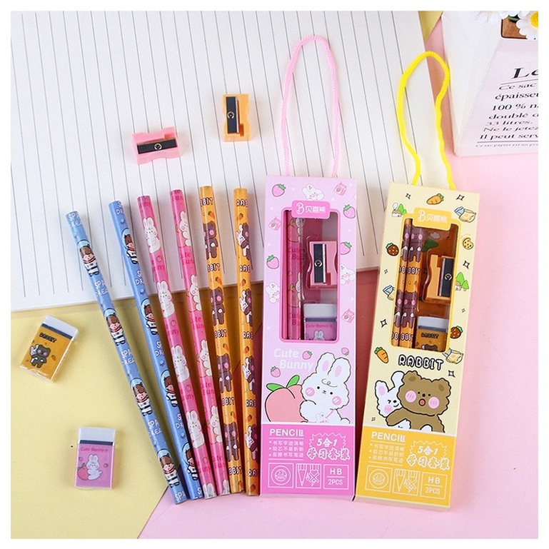 

NEW SET PAKET ALAT TULIS SEKOLAH 5IN1 PENSIL PENGGARIS PENGHAPUS PAKET LENGKAP SEKOLAH set stationary souvenir goodiebag ulang tahun anak hampers birthday