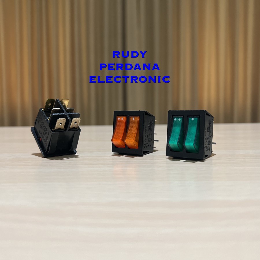 SWITCH ROCKER SAKLAR ON OFF 6 PIN DOUBLE GANDA 15A 250V 125V LED KUNING HIJAU 31X25MM 31 X 25 MM