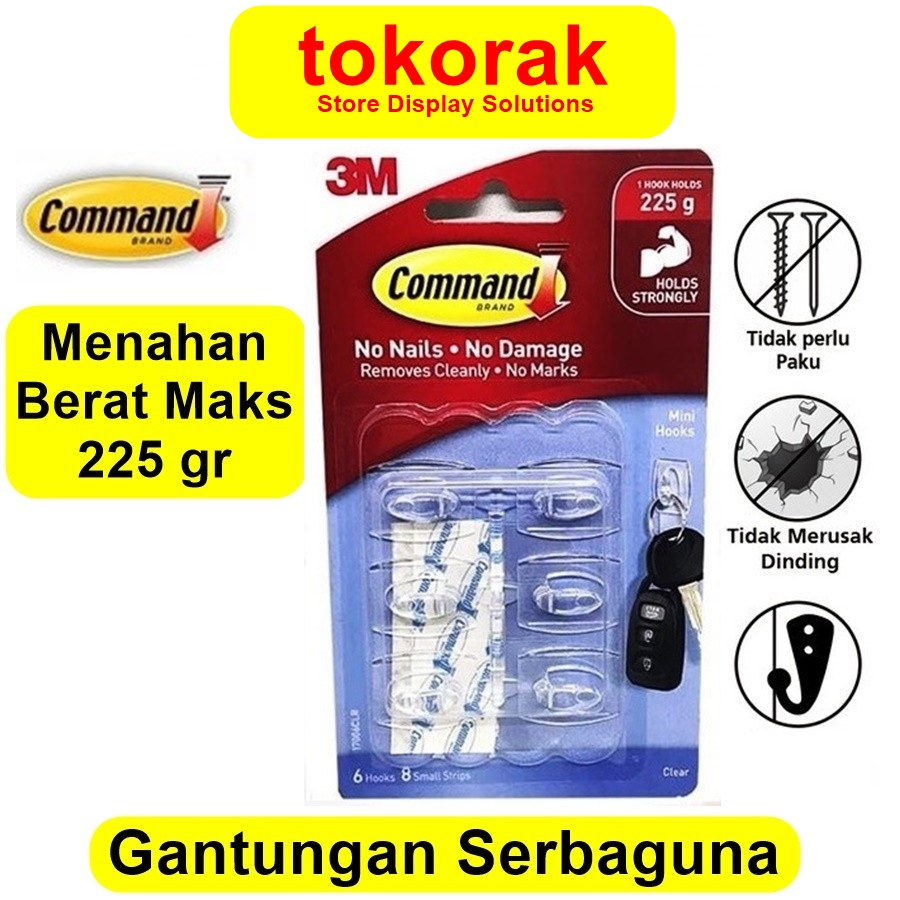 3M COMMAND GANTUNGAN SERBAGUNA CLEAR 17006CLR - MINI HOOK