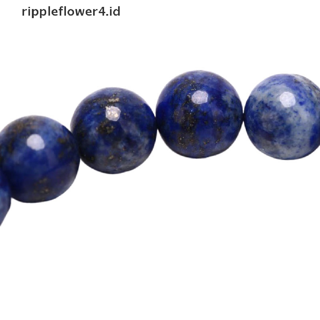 {rippleflower4.id} Natural 8mm Lapis Lazuli Beads Gelang Unisex Elastis Bangle Perhiasan Hadiah~