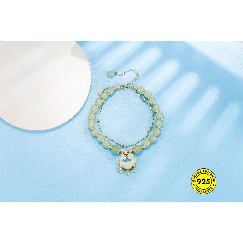 Birth Year Safety Lock Hetian Jade Double-Layer Gelang Untuk Wanita U1490