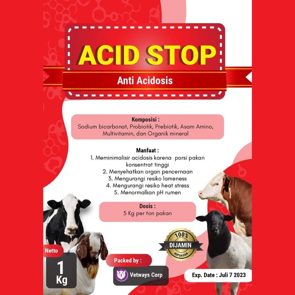 ACID STOP 500 gr | Asidosis Pincang Kembung Diare Ternak Sapi Kambing Domba | Apoternak