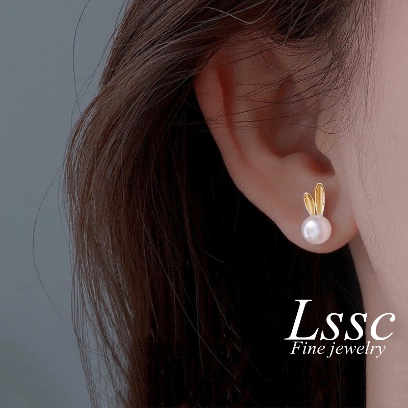 Anting Titanium Mutiara Kelinci Lucu Emas 18K Anti Karat Aksesoris Wanita Fashion Korea