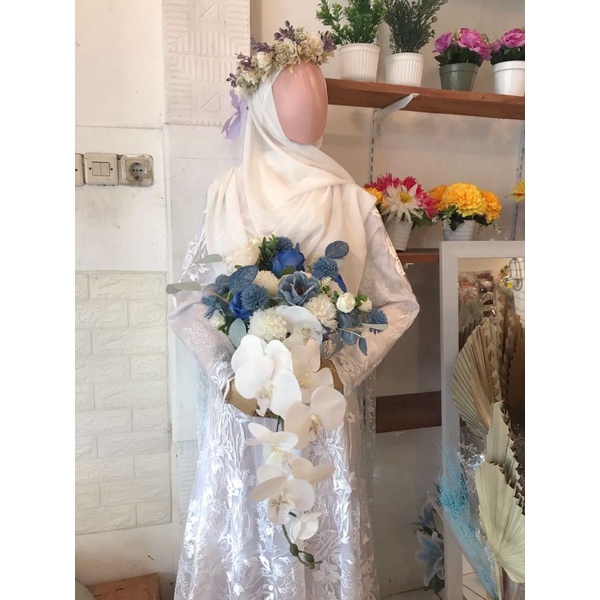 Custom Hand Buket Bouquet Wedding Pernikahan Baby Breath Artificial