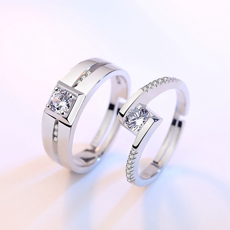 S925 Sterling Silver Fashion Berbentuk Hati Pasangan Cincin Soulmate Rings Hadiah Valentine Untuk Pria Dan Wanita