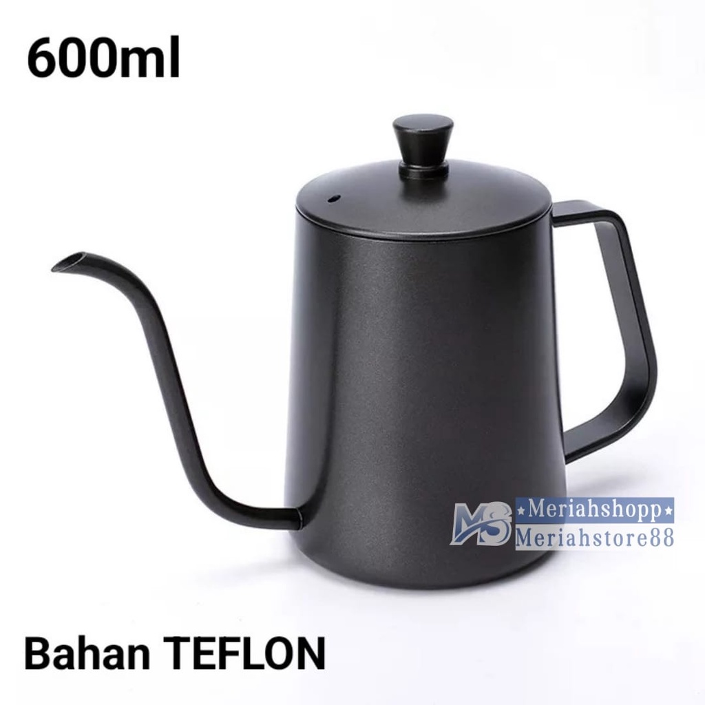 Jual Teko Leher Angsa 600ml Black Hitam Teflon Kettle Gooseneck Kopi V60 Pour Over Drip Brew 7229