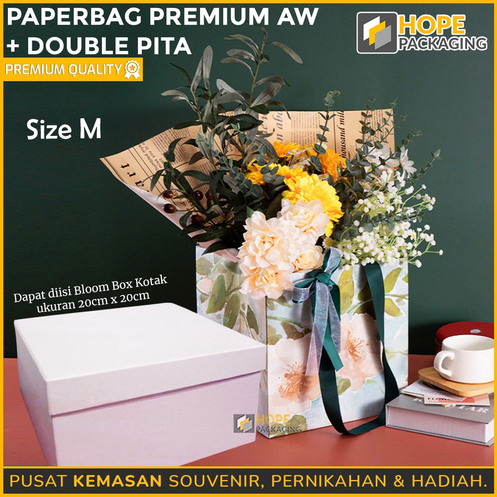 [ ISI 1 PCS ] Paperbag Premium AW + Double Pita / kotak Hadiah souvenir  Ulang tahun /  paper bag pita / tas hadiah romantis