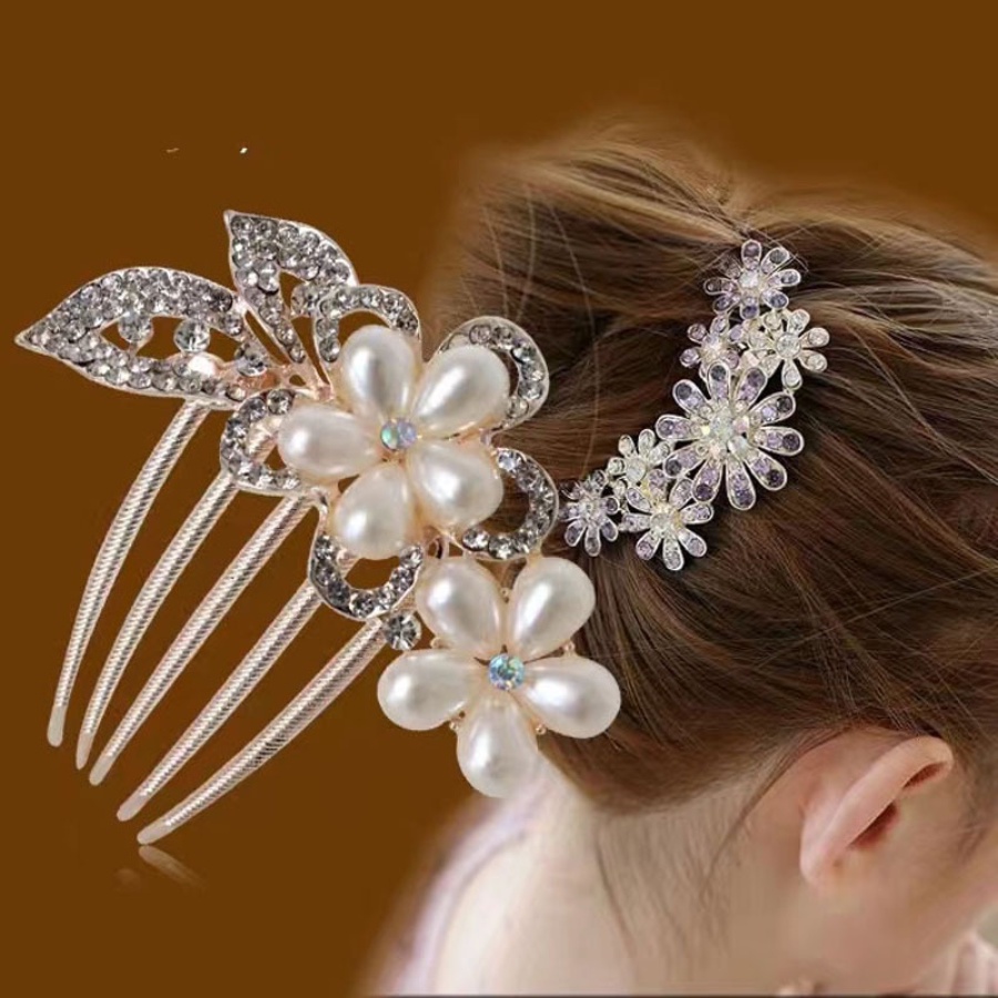 Vintage Kristal Klip Rambut Klip Sisir Rambut Wanita Berlian Bunga Jepit Rambut Alloy Berlian Imitasi Hairpin Aksesoris Rambut