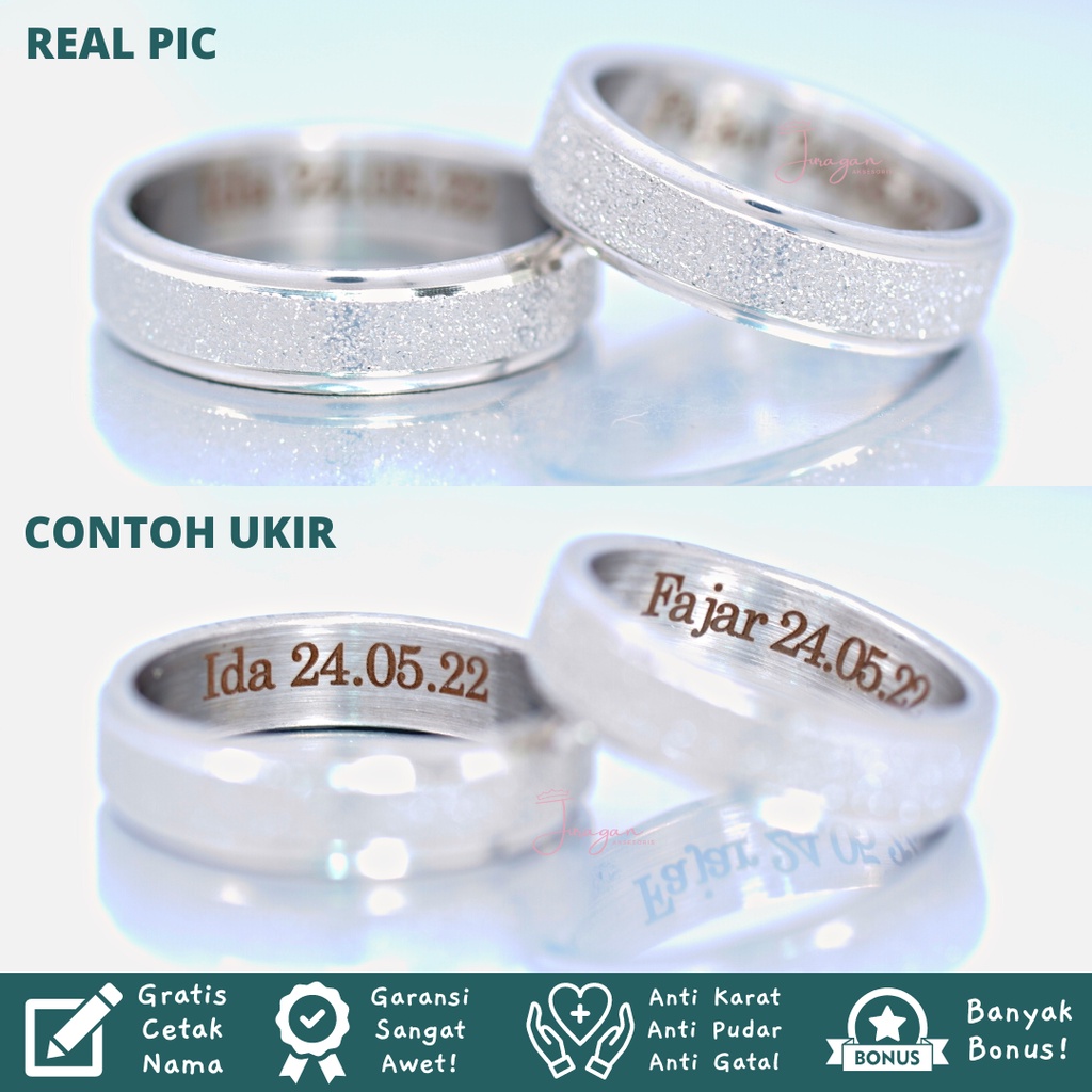 [GRATIS CETAK NAMA] Cincin Couple Romantis Titanium M22 Anti Karat Hadiah Tunangan Nikah BONUS Gelang