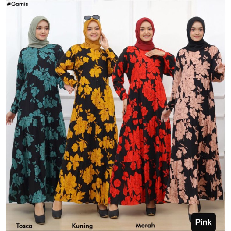 GAMIS RAYON PREMIUM BUNGA BARU STANDAR &amp; JUMBO