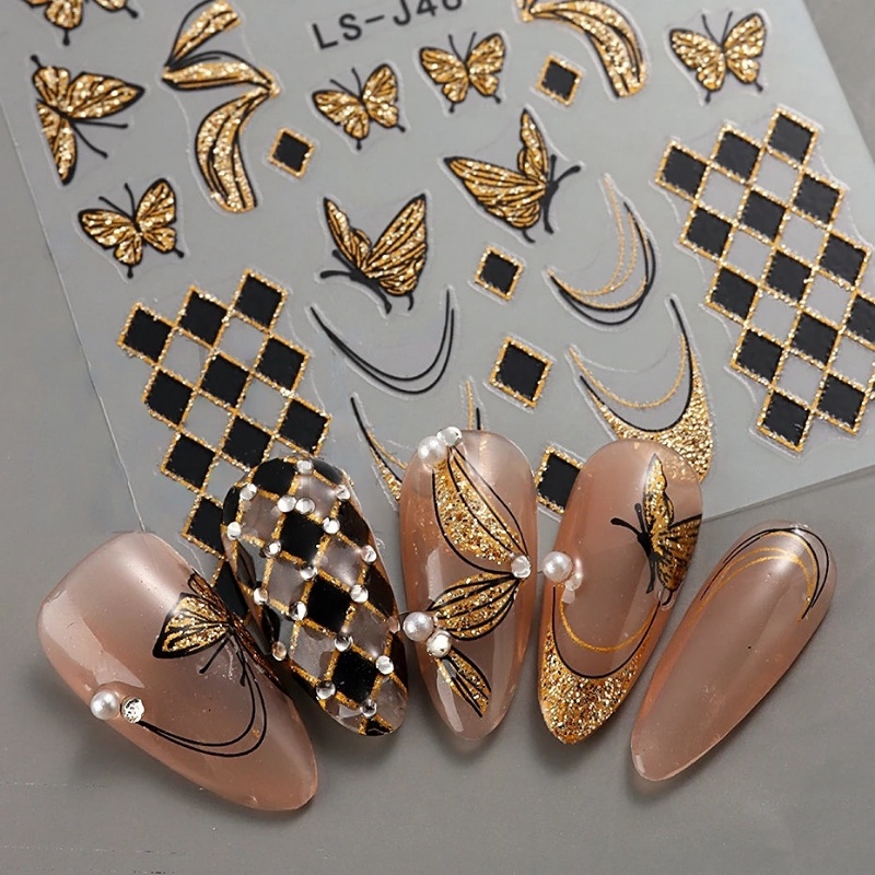 Stiker Kuku Tahun Baru2023 Jam Hitung Mundur Desain Pernak Pernik Champagne Shiny Glitter Sliders Pinguin Kucing DIY Manicure Decals