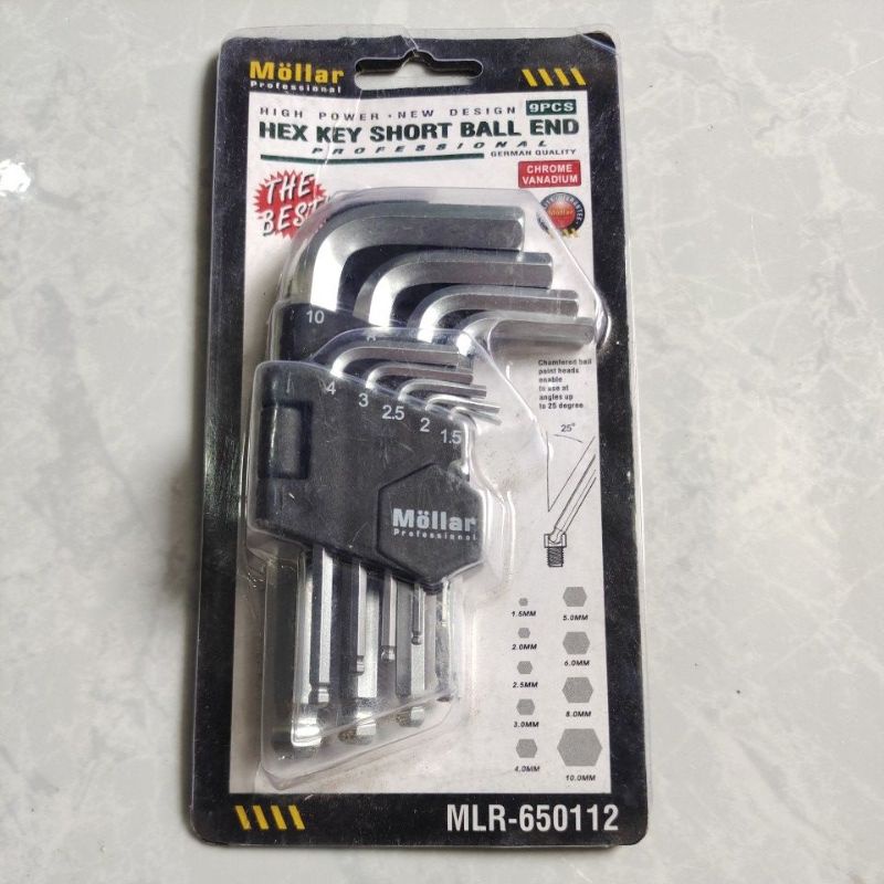 Mollar kunci L set 9pcs pendek / Mollar hex key short 9pcs