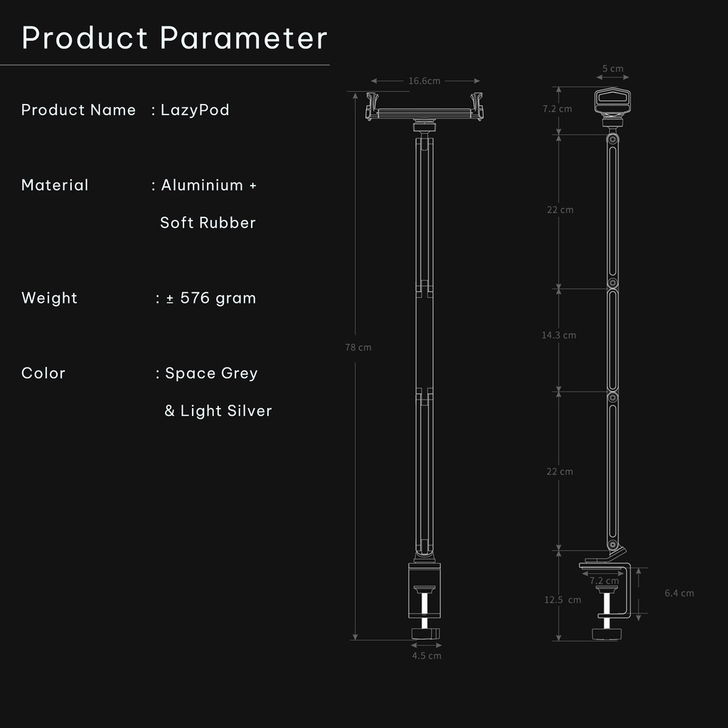 Colta T6 LazyPod Phone/Tablet Clip LongExtend Holder Bracket Aluminium