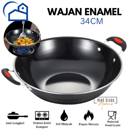 Wajan Enamel Anti Lengket 34cm / Wajan Anti Lengket 2034 / Wajan tumis penggorengan Enamel 2034