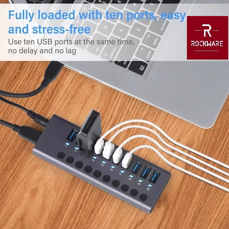 ROCKWARE WLX-985A - 10 Port USB 3.0 HUB - 5Gbps Hi-Speed Transmission