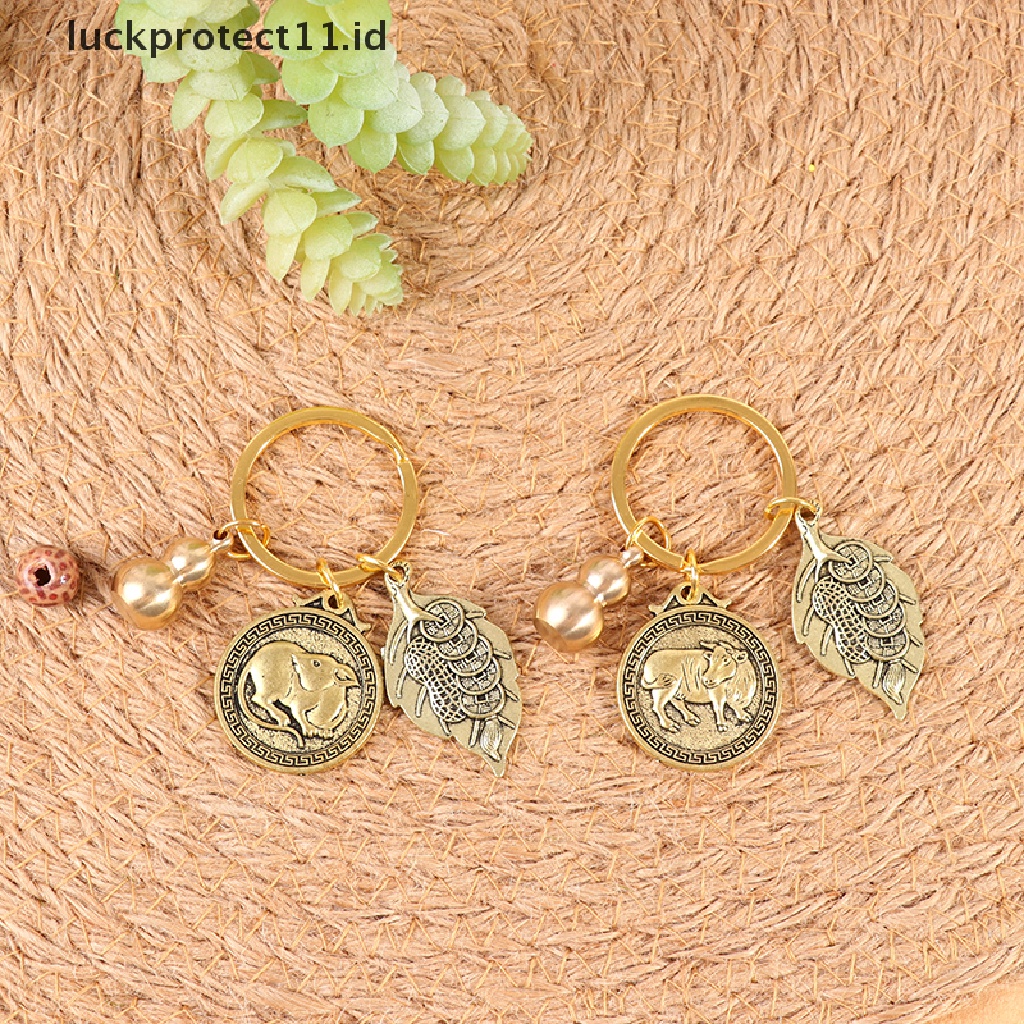 /Fashion Hot// Fashion// Vintage Zodiac Animal Keychain Liontin Tembaga Murni Dua Belas Zodiak Gantungan Kunci Mobil.