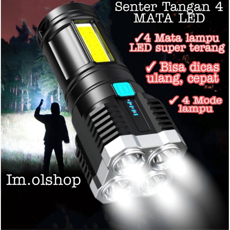 Senter LED Chargeable/Senter LED 4 Mata/Senter Cas LED⭐Im.olshop⭐