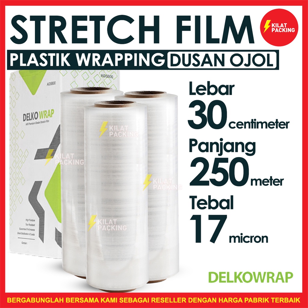 

PLASTIK WRAP KUAT TERMURAH - STRETCH FILM BENING - DELKOWRAP - 30 CM X 250 M DUS GOJEK/GRAB 12 Pcs