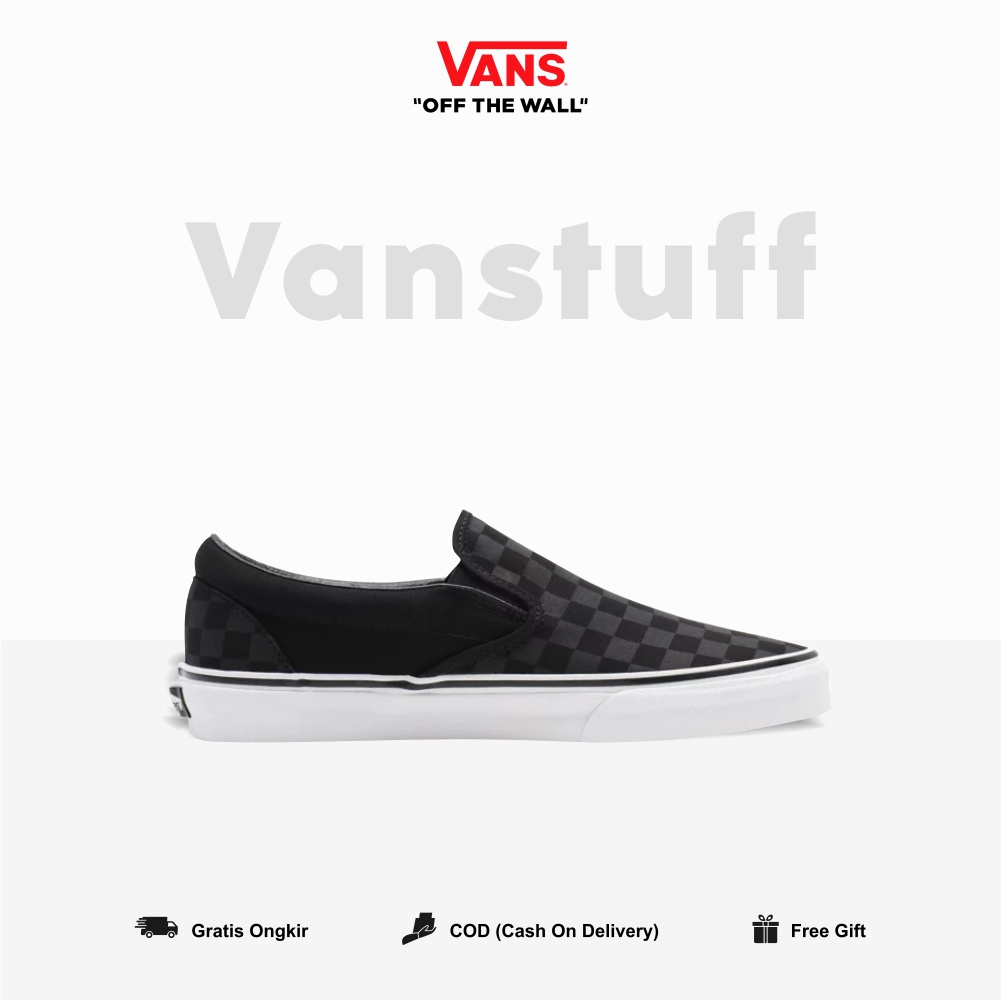 Vans Slip On Checkerboard Black Black White Cowok Original 100% BNIB Global Market Authentic Guarated Vanz Catur Ori