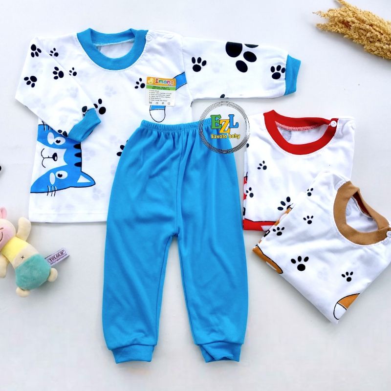 SETELAN BAJU BAYI LENGAN PANJANG UNISEX KANCING BAHU 3-12 BULAN