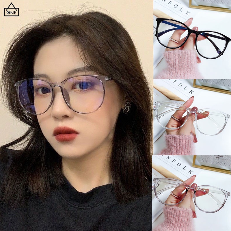 COD❤️Bingkai besar kacamata anti-cahaya biru radiasi bulat pria dan wanita fashion korea jadi miopia